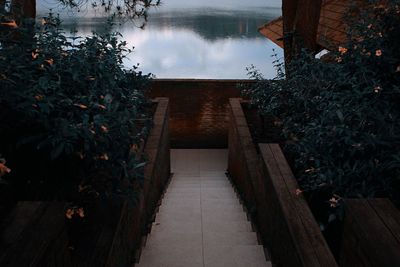 High angle view of footpath by lake