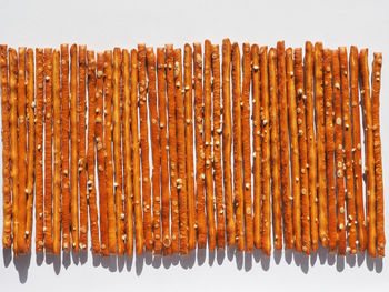 Close-up of bamboos against white background