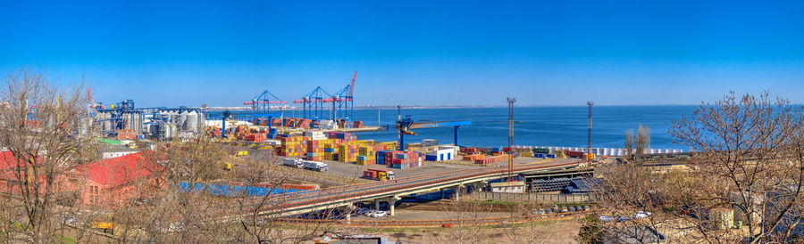 Container terminal of cargo port of odessa, ukraine, on a sunny spring day