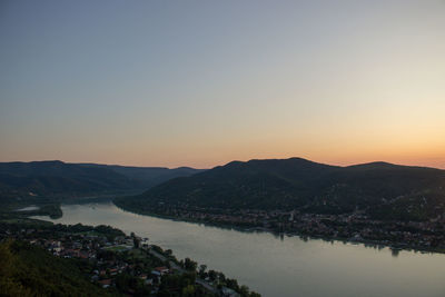 Scenic view of lake against sky during sunset