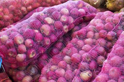 Close-up of pink market stall