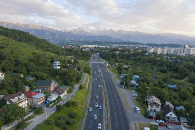 High angle view of cityscape against sky