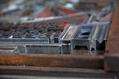 Close-up of old railroad track