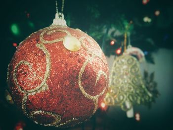 Close-up of christmas decoration hanging on tree