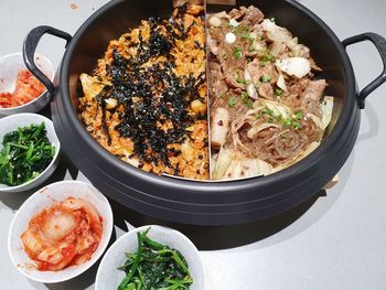 High angle view of food on table