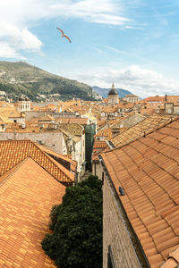 Aerial view of townscape against sky