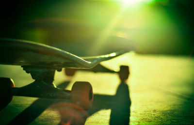 Close-up of a skateboard outdoors