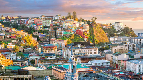 High angle view of buildings in city