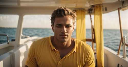 Portrait of young man in boat