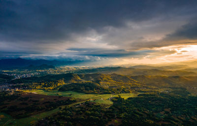 Aerial view of townscape against sky