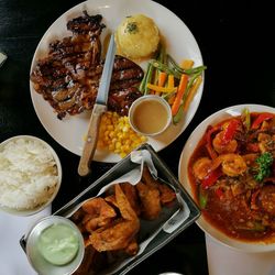 Close-up of food served on table