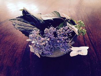 High angle view of flower bouquet on table