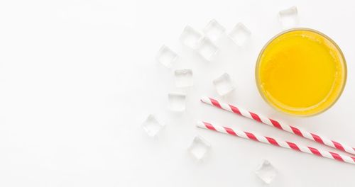High angle view of coffee on white table