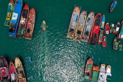 High angle view of boats in sea