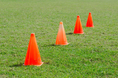 Traffic cones on field