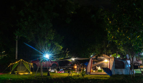 Illuminated lighting equipment in park at night