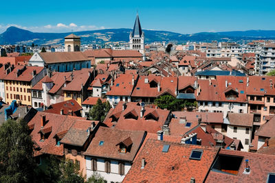 High angle view of townscape against sky