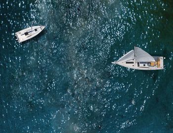 Aerial view of sailboat on sea