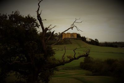 Houses on field against sky