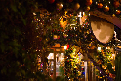 Illuminated christmas tree at night