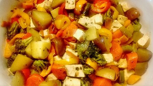 Close-up of chopped vegetables in plate