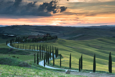 Scenic view of landscape against sky during sunset