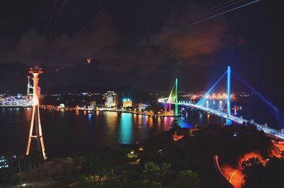 View of suspension bridge at night