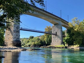 Low angle view of bridge over river against sky