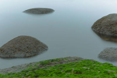 Rock formation by lake