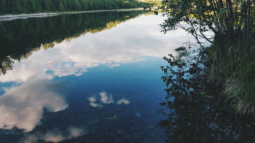 Scenic view of lake against cloudy sky