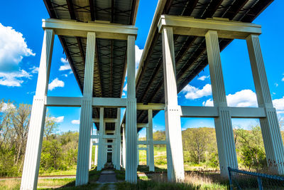 Low angle view of built structure against blue sky