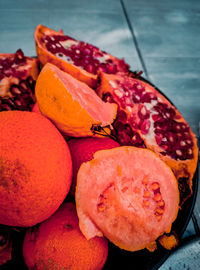 High angle view of fruits on table