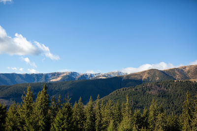 Panoramic view of mountains against clear blue sky