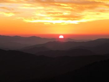 Scenic view of silhouette mountains against sky during sunset