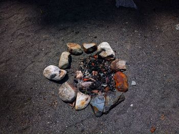 High angle view of bonfire on the road