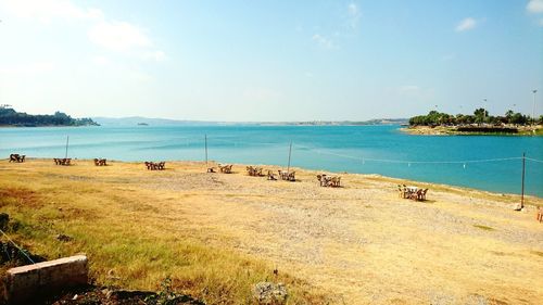 Scenic view of sea against clear sky
