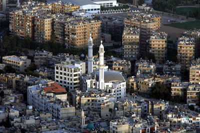 High angle view of buildings in city