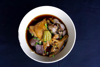 High angle view of food in bowl on table