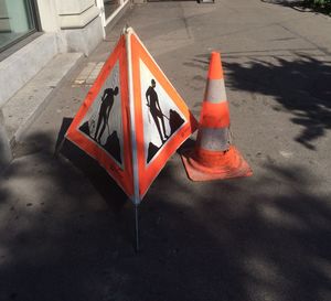 High angle view of road sign