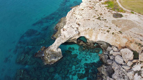 High angle view of rocks on beach