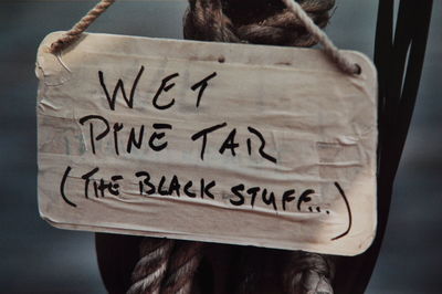 Close-up of information sign