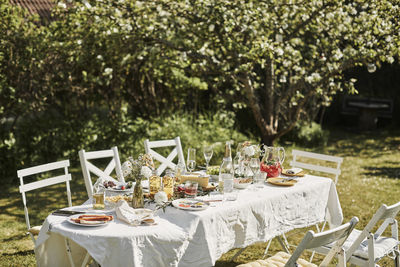 Table set in garden