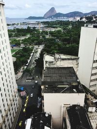 High angle view of road amidst buildings in city