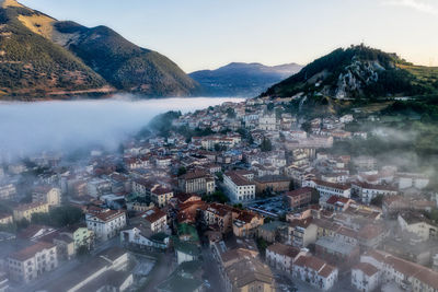 High angle view of townscape against sky