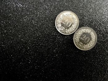 Close-up of coins on black background