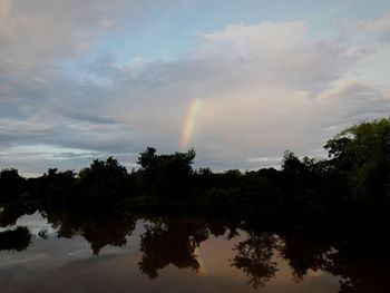 Reflection of trees in lake against sky