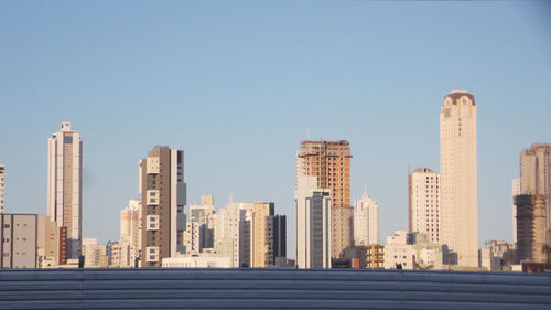 View of modern buildings against clear sky