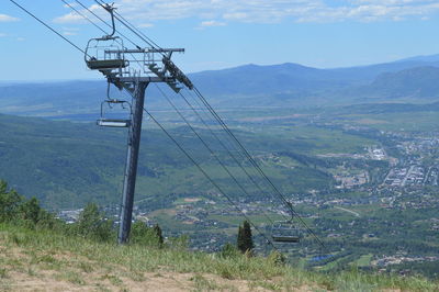 Ski lifts against landscape