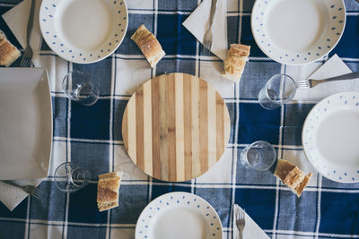 Top view of a table prepared for lunch