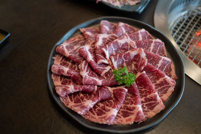 High angle view of food on table